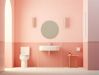 Modern and minimal Bathroom interior design, Modern minimalist bathroom interior, modern bathroom cabinet, white sink, wooden vanity, interior plants, bathroom accessories, bathtub and shower