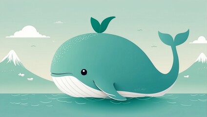 Naklejka premium Scandinavian illustration wallpaper pattern whale theme, beautiful pastel green colors