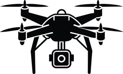 Civilian aerial drone icons in black on a white background. Set of aerial drone silhouette