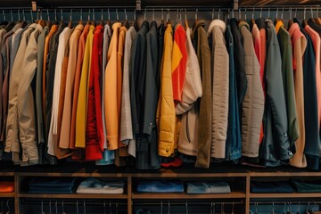 Well-Organized Wardrobe with Clothes and Decor.