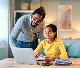 father child home family homework daughter girl cheerful teenage parent education laptop teen teaching childhood man  learning together school computer internet teacher tutor black