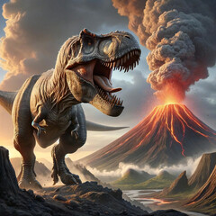 火山とティラノサウルス【GenerativeAI】