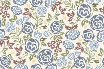 Blue flower pattern seamless background border wallpaper Vector illustration minimal hand drawn rose floral motif with branches leaves on white background .