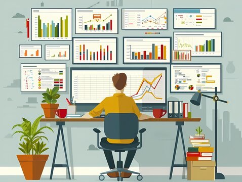 Visualize a flat design of a project manager assigning tasks to team members