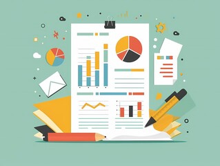 Imagine a flat design of a project performance report