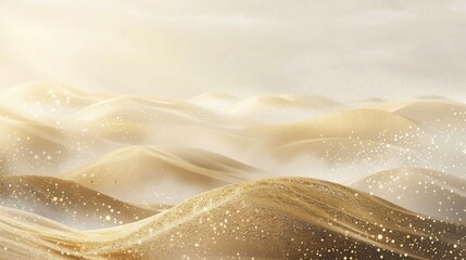 A golden desert landscape with undulating hills and adorned with gold leaf accents.