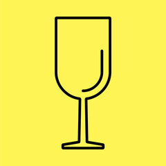 wine glass icon simple, line vector isolated on yellow background. trendy and modern design