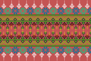 Pixel ethnic pattern oriental traditional. design fabric pattern textile African Indonesian Indian seamless Aztec style abstract vector illustration for print clothing, texture, fabric, wallpaper, dec