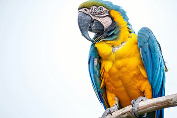 Fototapeta premium blue and yellow macaw,Immerse yourself in the vibrant beauty of nature with a captivating close-up of a blue and yellow macaw parrot perched gracefully on a branch