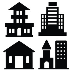 Set of building icon black vector on white background