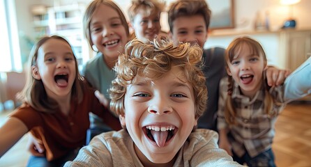 Naklejka premium Kids Making Funny Faces for Selfie