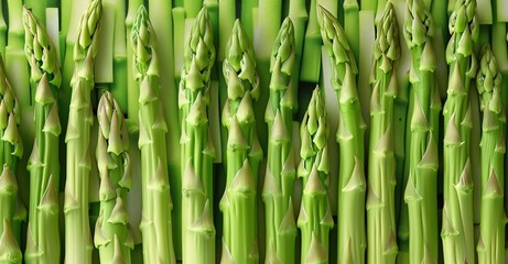 Fototapeta premium Rows of piles of fresh green asparagus 