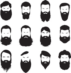 Hipster Beard Silhouette Set