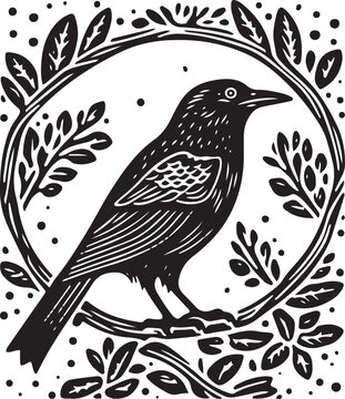 recommend clip art: Bird Linocut Vector Art
