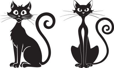 Cartoon Black Cat Silhouette Vector Set