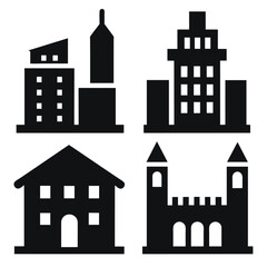 Set of building icon black vector on white background