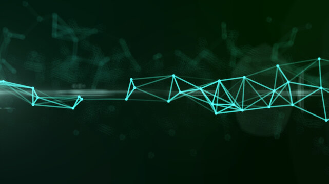 cyan programming moving plexus spinning space particle form, futuristic neon graphic Background, 3D technology shape background - Powered by Adobe