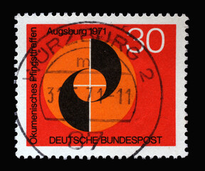 Stamp printed in Germany shows Congress emblem of Ecumenical Meeting at Pentecost of the German...