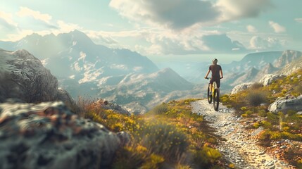 Obraz premium Cyclist's Rugged Mountain Trail Adventure: A 3D Rendering of Scenic Freedom