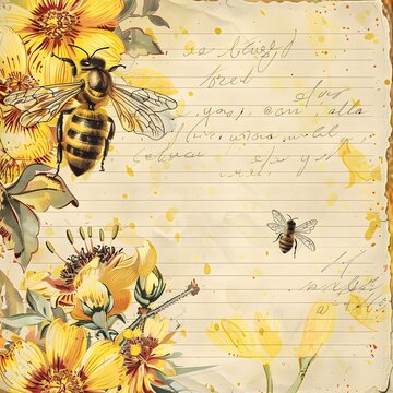 Vintage Bee Junk Journal  Digital Paper