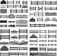 Rural Fences Vector Silhouette Set
