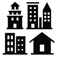 Set of building icon black vector on white background