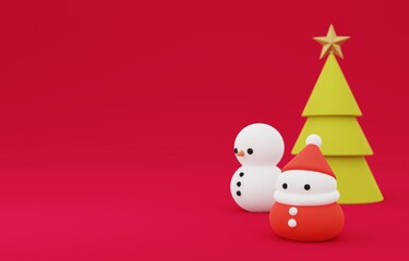 3D素材_クリスマスツリー_サンタ_雪だるま