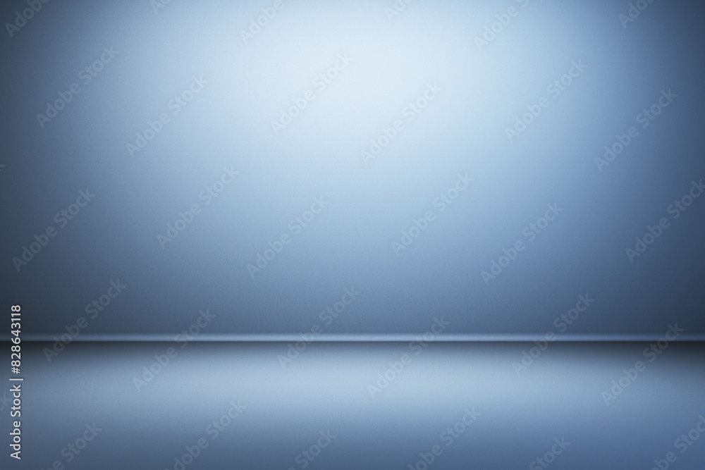 Aufkleber An empty blue studio room with a spotlight, showcasing a front view of a wall and floor designed for product presentation. 3D Rendering