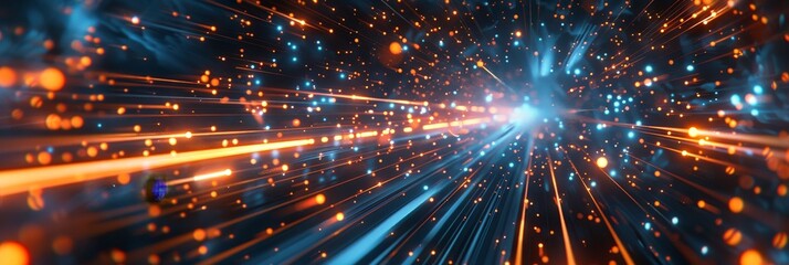 Fototapeta premium orange and blue lights explosion , innovation, technology, creativity, movement, business growth, inspiration, education, futuristic, banner