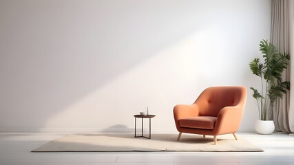 An armchair is situated against a blank white wall in the interior.