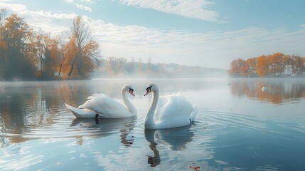 Graceful swans gliding on a serene lake