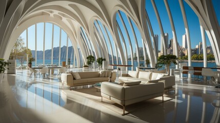 Obraz premium Bright White Modern Home Interior with Large Windows