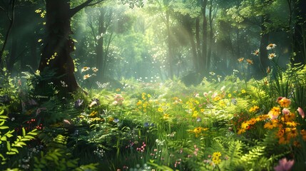 leafy green fern background. 