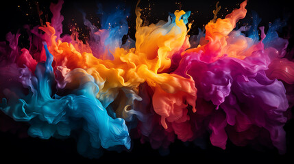 Multicolor Abstract Paint Splash on a black Background Artistic Color Explosion concept AI Generated