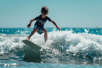 A boy surfing a wave in the sea