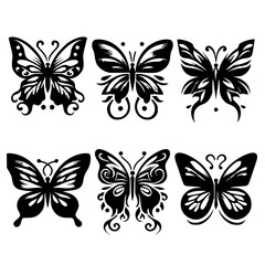 set of black and white butterflies