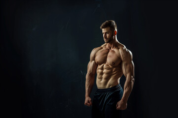 Fototapeta premium A muscular male bodybuilder on a dark background
