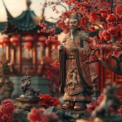 Bronze Statue of Guan Yu in a Chinese Garden