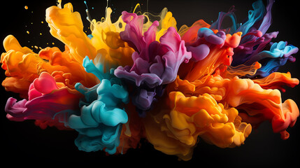 Obraz premium Colorful Paint Splash on a black Background Artistic Color Explosion concept AI Generated