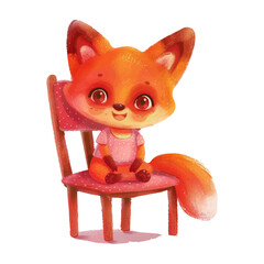 Cute fox sitting on chair white background (14)