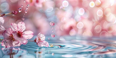 Beautiful Pink Flowers Reflecting on Water