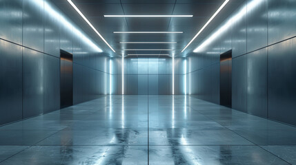 A large, empty room with a shiny, metallic ceiling