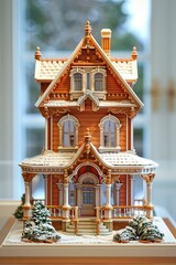 Fototapeta premium Victorian Style Dollhouse with Snow Covered Roof