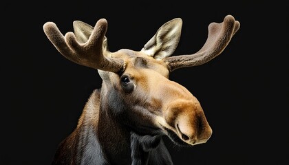 moose close up head on black background  - Powered by Adobe