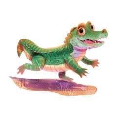 Cute crocodile running white background (5)