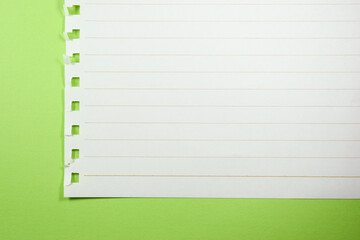 line paper texture on green background,  blank sheet notebook