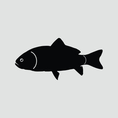 silhouette fish on white background, vector illustration