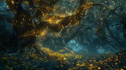 A magical forest that glows at night