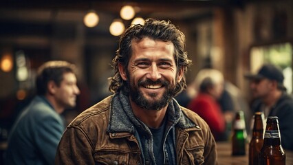 A man is enjoying time at a bar