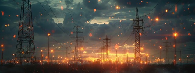 Fototapeta premium Urban Power Grid During a Thunderstorm